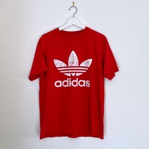 Vintage Adidas Trefoil Logo T Shirt Red White Classic Sportswear Size M
